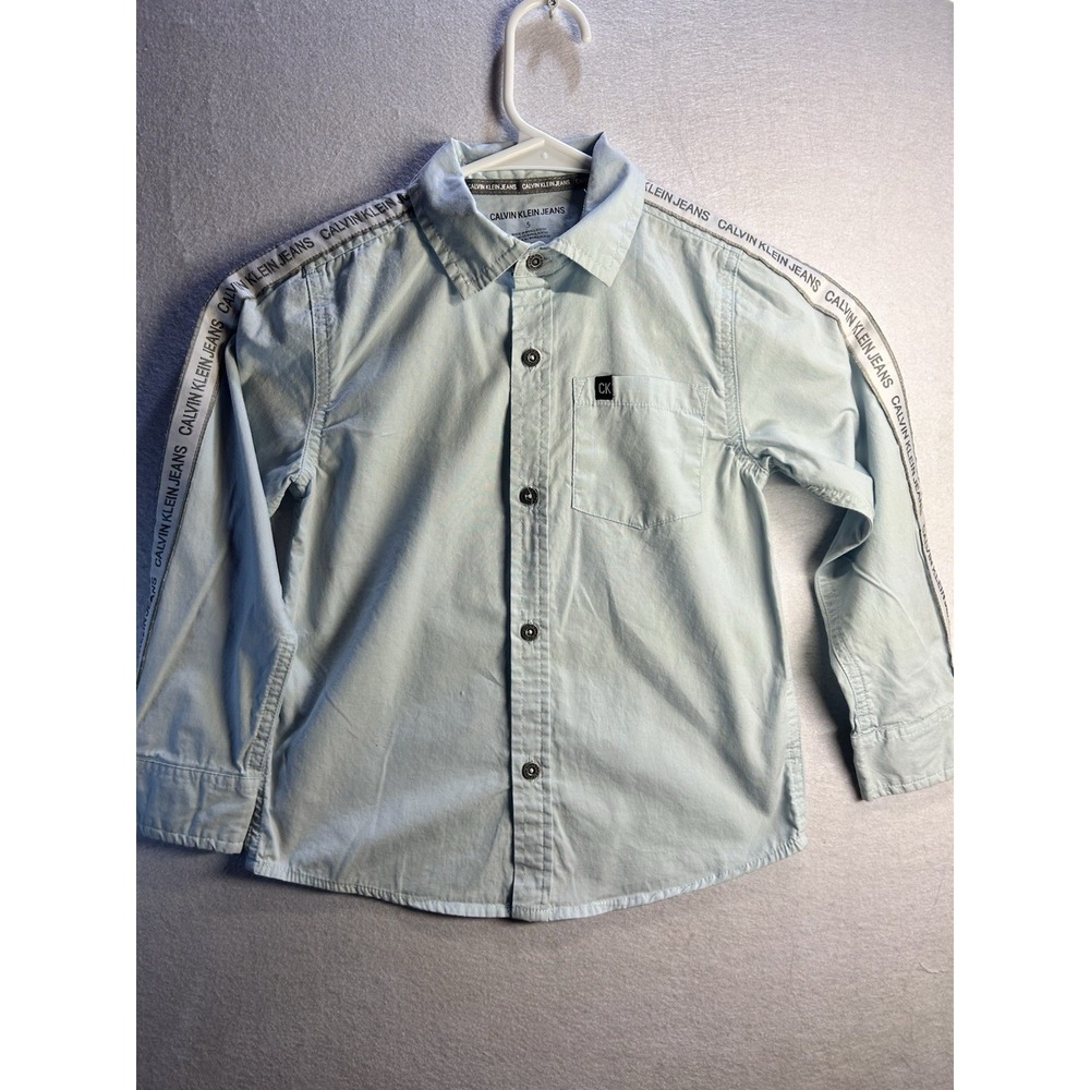 Calvin Klein Jeans Boys Solid Blue Cotton Button-Up Dress Shirt Size 5